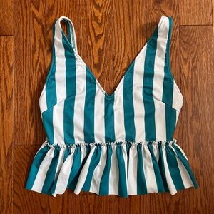Women’s Kortni Jeane Striped Teal and White V Neck Peplum Top